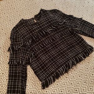 Zara Plaid Fringe Cropped Sweater